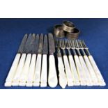 Complete set of six silver and mother of pearl dessert knives and forks, maker DB & S, Sheffield,