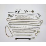 Pair of novelty silver dice and a collection of silver jewellery to include chain necklaces and