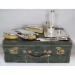 Good engine turned silver comprehensive dressing set comprising four brushes, hand mirror, three