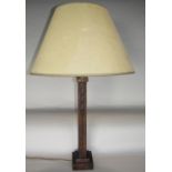 Unusual arts and crafts table lamp with applied worked copper decoration, with typical knotted and