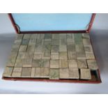 Vintage case square block map, the lid inscribed Etudes Geographiques, the box 47cm long (af)
