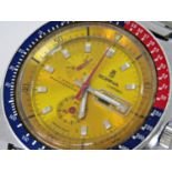 Good quality gent's Sorna stainless steel wrist watch, with orange dial, two subsidiary dials and