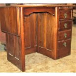 An oak single pedestal writing desk fitted with four frieze drawer and extension leaf, 115cm long