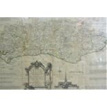Thomas Kitchin - Black and white engraved map of Sussex divided into its hundreds, 43 x 52cm, framed