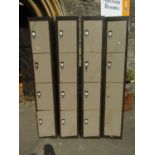 Four light steel brown and cream painted Ex school/gymnasium lockers each 178 cm high x 30 cm wide x