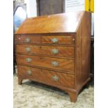 19th century satin birch of three long and two short drawers with inlaid detail, the fall flap