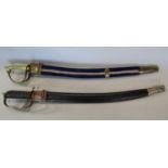 Two vintage Indian cutlass type swords, one with traditional stainless steel hilt and shagreen