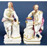 A pair of early 19th century Derby figures of Shakespeare and Milton, both standing beside columns