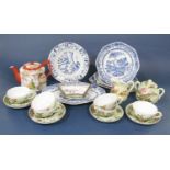 A collection of 19th century oriental blue and white ceramics including a dish of lozenge shaped