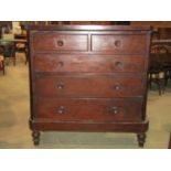 A Victorian mahogany chest of three long and two short drawers on a plinth base, 125cm wide (af)