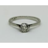 Platinum old cut diamond solitaire ring, the stone 0.40cts approx, size L/M, 2.9g