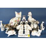 Two Winstanley models of tabby kittens, 15cm max, together with further decorative ceramic models of