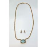 9ct UnoAErre necklace with blue gem and diamond pendant, together with a matched pair of trillion