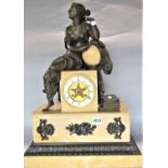 Good quality 19th century French bronze and marble figural mantle clock mounted by a seated maiden