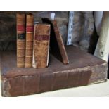 18th Century Welsh Bible together with further leather bound books including 'Geography for