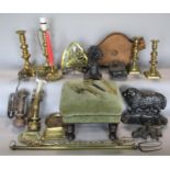 Two similar GWR carriage type lanterns (af) various candlesticks, bellows and other metal and