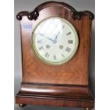 Early 20th century walnut and kingwood inlaid mantel clock, the enamel dial with Roman numerals