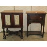 A small 19th century oak side cupboard enclosed by a pair of glazed panelled doors, with barley