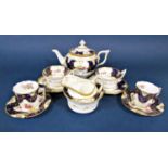 A small collection of Coalport Batwing teawares in the blue colourway comprising teapot, milk jug,