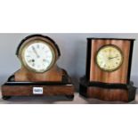 Two Regency walnut and ebonised mantle clocks (af)