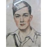 K S Lloyd (Mid-20th century school) - Shoulder length portrait of a soldier, charcoal, pencil and