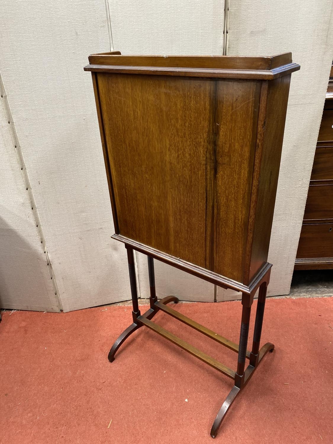 An Edwardian mahogany inlaid writing desk or folio stand, the fall flap revealing a fitted - Image 5 of 5