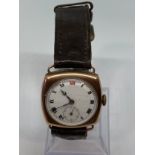 Vintage gent's 9ct rose gold dress watch, the circular enamel dial with Roman numerals and
