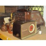 A late Victorian walnut coal scuttle with applied brass fittings, together with a vintage Bush mains