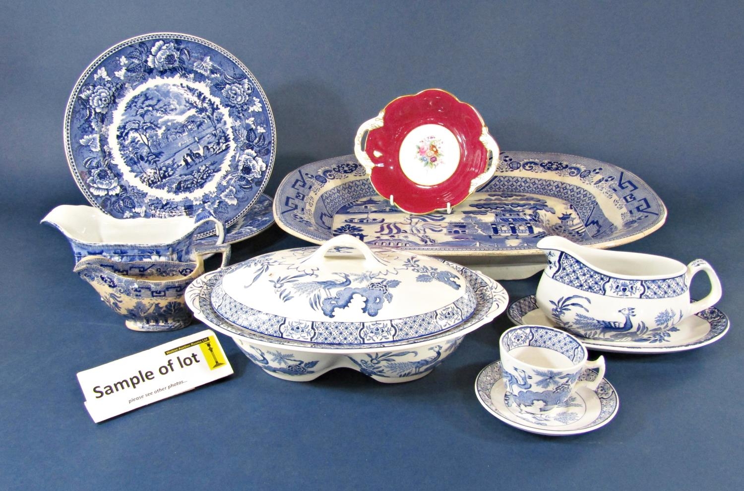 A quantity of Wood & Sons Yuan pattern blue and white printed wares comprising five oval graduated