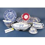 A quantity of Wood & Sons Yuan pattern blue and white printed wares comprising five oval graduated