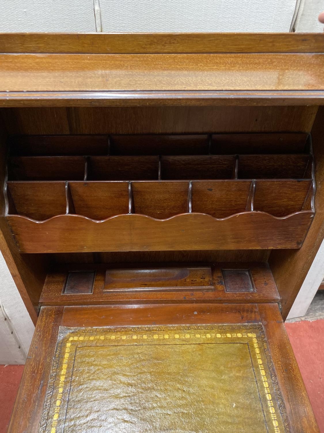 An Edwardian mahogany inlaid writing desk or folio stand, the fall flap revealing a fitted - Image 3 of 5