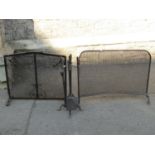 Two iron work fire guards of similar height but different design, together with a companion set (3)