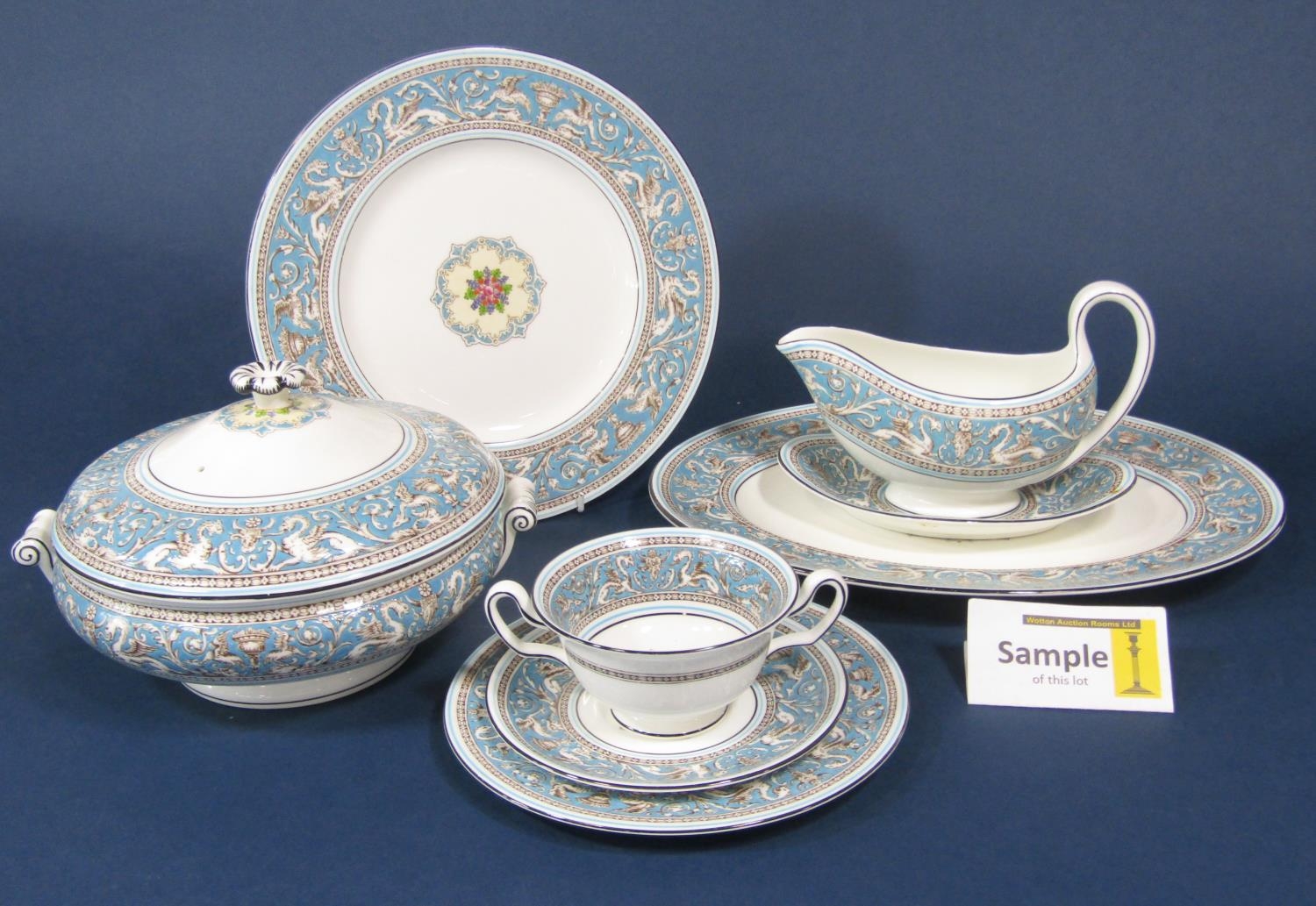 A quantity of Wedgwood Florentine pattern dinnerwares comprising two handled tureen and cover, two