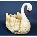 A large 19th century Staffordshire jardinière in the form of a swan, 41cm long approx