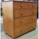 A Victorian stripped and waxed pine chest of three long and two short drawers, 105cm wide
