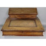 Turn of the century walnut and box wood inlaid writing slope, the raised top with hinged lid