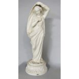 19th century Parian figure of a standing robes female, upon a stepped circular plinth base with