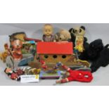 Large collection of vintage toys including a wooden Noahs Ark, Hobby Horse, play bricks, dolls, soft