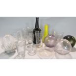 A collection of antique and later glassware to include various drinking glasses, an antique wine
