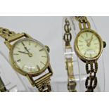 Ladies 9ct Omega dress watch, champagne dial with baton markers, 19mm case, not currently running