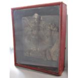Interesting antique Eastern terracotta panel, decorated in relief with a figure riding a camel,