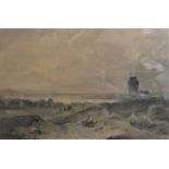 Andreas Schelfhout (Dutch, 1787-1870) - Extensive landscape with windmill, cottages, figures, etc,