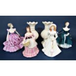 Two Royal Doulton figures of Janine HN2461 and Jacqueline HN3689 together with a Coalport Ladies