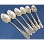 Set of six 1920s silver Hanoverian pattern dessert spoons, maker JD WD, London 1922, 11oz approx