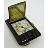 Unusual art deco ladies enamel purse watch, the concealed dial under a sprung hinge and push button,