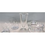 Orrefors bracelet vase, 23 cm high (boxed), together with a further Orrefors fruit bowl and two