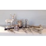 Mixed lot comprising two pairs of silver plated pheasants, an art nouveau silver plated twin handled