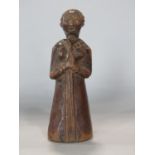 Antique folk art carved treen figure of a standing female, 16cm high