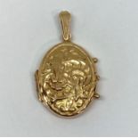 Yellow metal locket with embossed flowers, bale stamped '312 VI', 8.3g