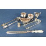Mixed lot of cabinet silver comprising two baluster silver salts, a half fluted silver twin